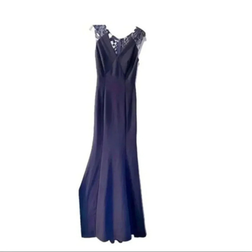 Miss Kim navy blue mermaid sequin gown with lace halter back sleeveless S NEW